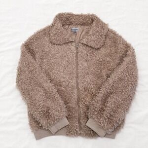 Settledown Teddy Faux Fur Jacket Tan Cream Y2K Cropped Zip Up Large